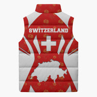 Switzerland Flag Sleeveless Puffer Jacket with Floral Pattern Red and White Sportswear - Wonder Print Shop