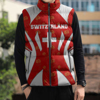 Switzerland Flag Sleeveless Puffer Jacket with Floral Pattern Red and White Sportswear - Wonder Print Shop
