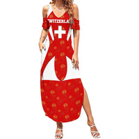 Switzerland Flag Summer Maxi Dress with Floral Pattern Red and White Sportswear - Wonder Print Shop