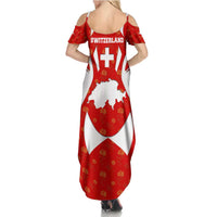 Switzerland Flag Summer Maxi Dress with Floral Pattern Red and White Sportswear - Wonder Print Shop