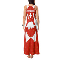 Switzerland Flag Tank Maxi Dress with Floral Pattern Red and White Sportswear - Wonder Print Shop