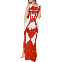 Switzerland Flag Tank Maxi Dress with Floral Pattern Red and White Sportswear - Wonder Print Shop