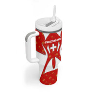 Switzerland Flag Tumbler With Handle with Floral Pattern Red and White Sportswear - Wonder Print Shop