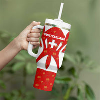 Switzerland Flag Tumbler With Handle with Floral Pattern Red and White Sportswear - Wonder Print Shop