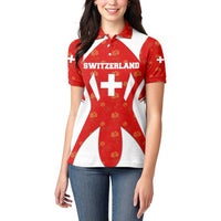 Switzerland Flag Women Polo Shirt with Floral Pattern Red and White Sportswear - Wonder Print Shop