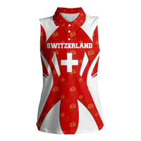 Switzerland Flag Women Sleeveless Polo Shirt with Floral Pattern Red and White Sportswear - Wonder Print Shop
