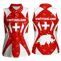 Switzerland Flag Women Sleeveless Polo Shirt with Floral Pattern Red and White Sportswear - Wonder Print Shop