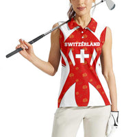 Switzerland Flag Women Sleeveless Polo Shirt with Floral Pattern Red and White Sportswear - Wonder Print Shop