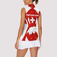 Switzerland Flag Women Sleeveless Polo Shirt with Floral Pattern Red and White Sportswear - Wonder Print Shop
