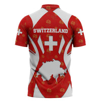 Switzerland Flag Zipper Polo Shirt with Floral Pattern Red and White Sportswear - Wonder Print Shop