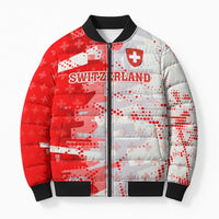 Switzerland Flag Bomber Puffer Jacket with Camo Red White Sportswear with Swiss Cross Shield - Wonder Print Shop