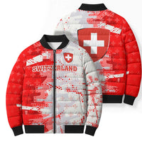 Switzerland Flag Bomber Puffer Jacket with Camo Red White Sportswear with Swiss Cross Shield - Wonder Print Shop