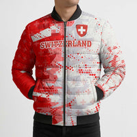 Switzerland Flag Bomber Puffer Jacket with Camo Red White Sportswear with Swiss Cross Shield - Wonder Print Shop