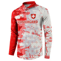 Switzerland Flag Button Sweatshirt with Camo Red White Sportswear with Swiss Cross Shield - Wonder Print Shop