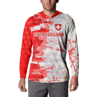 Switzerland Flag Button Sweatshirt with Camo Red White Sportswear with Swiss Cross Shield - Wonder Print Shop