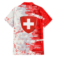 Switzerland Flag Family Matching Long Sleeve Bodycon Dress and Hawaiian Shirt with Camo Red White Sportswear with Swiss Cross Shield - Wonder Print Shop