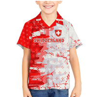 Switzerland Flag Family Matching Mermaid Dress and Hawaiian Shirt with Camo Red White Sportswear with Swiss Cross Shield - Wonder Print Shop