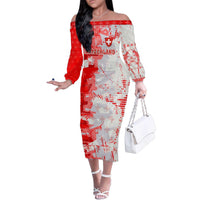 Switzerland Flag Family Matching Off The Shoulder Long Sleeve Dress and Hawaiian Shirt with Camo Red White Sportswear with Swiss Cross Shield - Wonder Print Shop