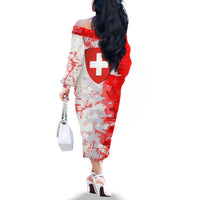 Switzerland Flag Family Matching Off The Shoulder Long Sleeve Dress and Hawaiian Shirt with Camo Red White Sportswear with Swiss Cross Shield - Wonder Print Shop