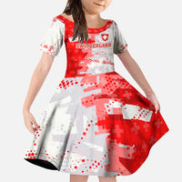 Switzerland Flag Family Matching Off Shoulder Maxi Dress and Hawaiian Shirt with Camo Red White Sportswear with Swiss Cross Shield - Wonder Print Shop