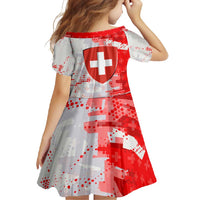 Switzerland Flag Family Matching Off Shoulder Maxi Dress and Hawaiian Shirt with Camo Red White Sportswear with Swiss Cross Shield - Wonder Print Shop