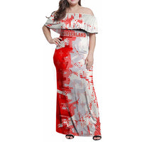 Switzerland Flag Family Matching Off Shoulder Maxi Dress and Hawaiian Shirt with Camo Red White Sportswear with Swiss Cross Shield - Wonder Print Shop