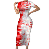 Switzerland Flag Family Matching Short Sleeve Bodycon Dress and Hawaiian Shirt with Camo Red White Sportswear with Swiss Cross Shield - Wonder Print Shop