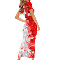 Switzerland Flag Family Matching Short Sleeve Bodycon Dress and Hawaiian Shirt with Camo Red White Sportswear with Swiss Cross Shield - Wonder Print Shop