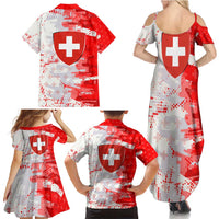 Switzerland Flag Family Matching Summer Maxi Dress and Hawaiian Shirt with Camo Red White Sportswear with Swiss Cross Shield - Wonder Print Shop
