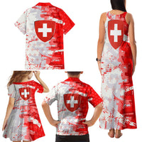 Switzerland Flag Family Matching Tank Maxi Dress and Hawaiian Shirt with Camo Red White Sportswear with Swiss Cross Shield - Wonder Print Shop