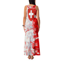 Switzerland Flag Family Matching Tank Maxi Dress and Hawaiian Shirt with Camo Red White Sportswear with Swiss Cross Shield - Wonder Print Shop