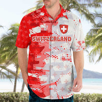 Switzerland Flag Hawaiian Shirt with Camo Red White Sportswear with Swiss Cross Shield - Wonder Print Shop
