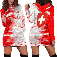 Switzerland Flag Hoodie Dress with Camo Red White Sportswear with Swiss Cross Shield - Wonder Print Shop