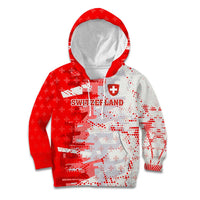 Switzerland Flag Kid Hoodie with Camo Red White Sportswear with Swiss Cross Shield - Wonder Print Shop