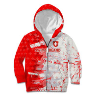 Switzerland Flag Kid Hoodie with Camo Red White Sportswear with Swiss Cross Shield - Wonder Print Shop