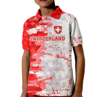 Switzerland Flag Kid Polo Shirt with Camo Red White Sportswear with Swiss Cross Shield - Wonder Print Shop