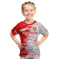 Switzerland Flag Kid T Shirt with Camo Red White Sportswear with Swiss Cross Shield - Wonder Print Shop