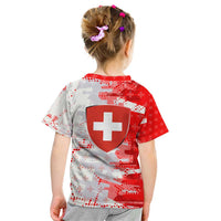 Switzerland Flag Kid T Shirt with Camo Red White Sportswear with Swiss Cross Shield - Wonder Print Shop