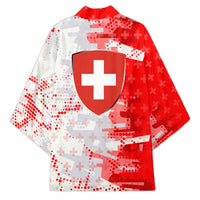 Switzerland Flag Kimono with Camo Red White Sportswear with Swiss Cross Shield - Wonder Print Shop