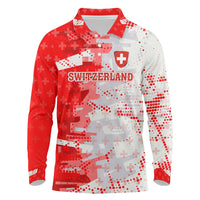 Switzerland Flag Long Sleeve Polo Shirt with Camo Red White Sportswear with Swiss Cross Shield - Wonder Print Shop