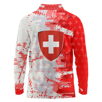 Switzerland Flag Long Sleeve Polo Shirt with Camo Red White Sportswear with Swiss Cross Shield - Wonder Print Shop