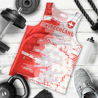 Switzerland Flag Men Tank Top with Camo Red White Sportswear with Swiss Cross Shield - Wonder Print Shop