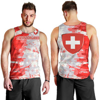 Switzerland Flag Men Tank Top with Camo Red White Sportswear with Swiss Cross Shield - Wonder Print Shop