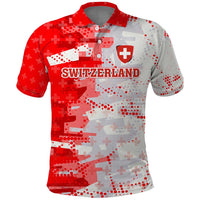 Switzerland Flag Polo Shirt with Camo Red White Sportswear with Swiss Cross Shield - Wonder Print Shop