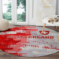 Switzerland Flag Round Carpet with Camo Red White Sportswear with Swiss Cross Shield - Wonder Print Shop