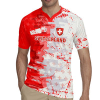 Switzerland Flag Rugby Jersey with Camo Red White Sportswear with Swiss Cross Shield - Wonder Print Shop