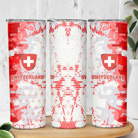 Switzerland Flag Skinny Tumbler with Camo Red White Sportswear with Swiss Cross Shield - Wonder Print Shop