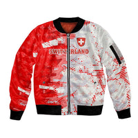 Switzerland Flag Sleeve Zip Bomber Jacket with Camo Red White Sportswear with Swiss Cross Shield - Wonder Print Shop