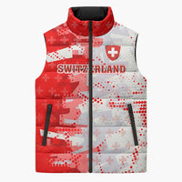 Switzerland Flag Sleeveless Puffer Jacket with Camo Red White Sportswear with Swiss Cross Shield - Wonder Print Shop