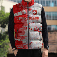 Switzerland Flag Sleeveless Puffer Jacket with Camo Red White Sportswear with Swiss Cross Shield - Wonder Print Shop